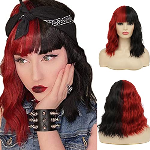 Wiwige Mens Short Curly Wig Black Synthetic Rocker Wig California Halloween Costume Culture Wet Look Wig