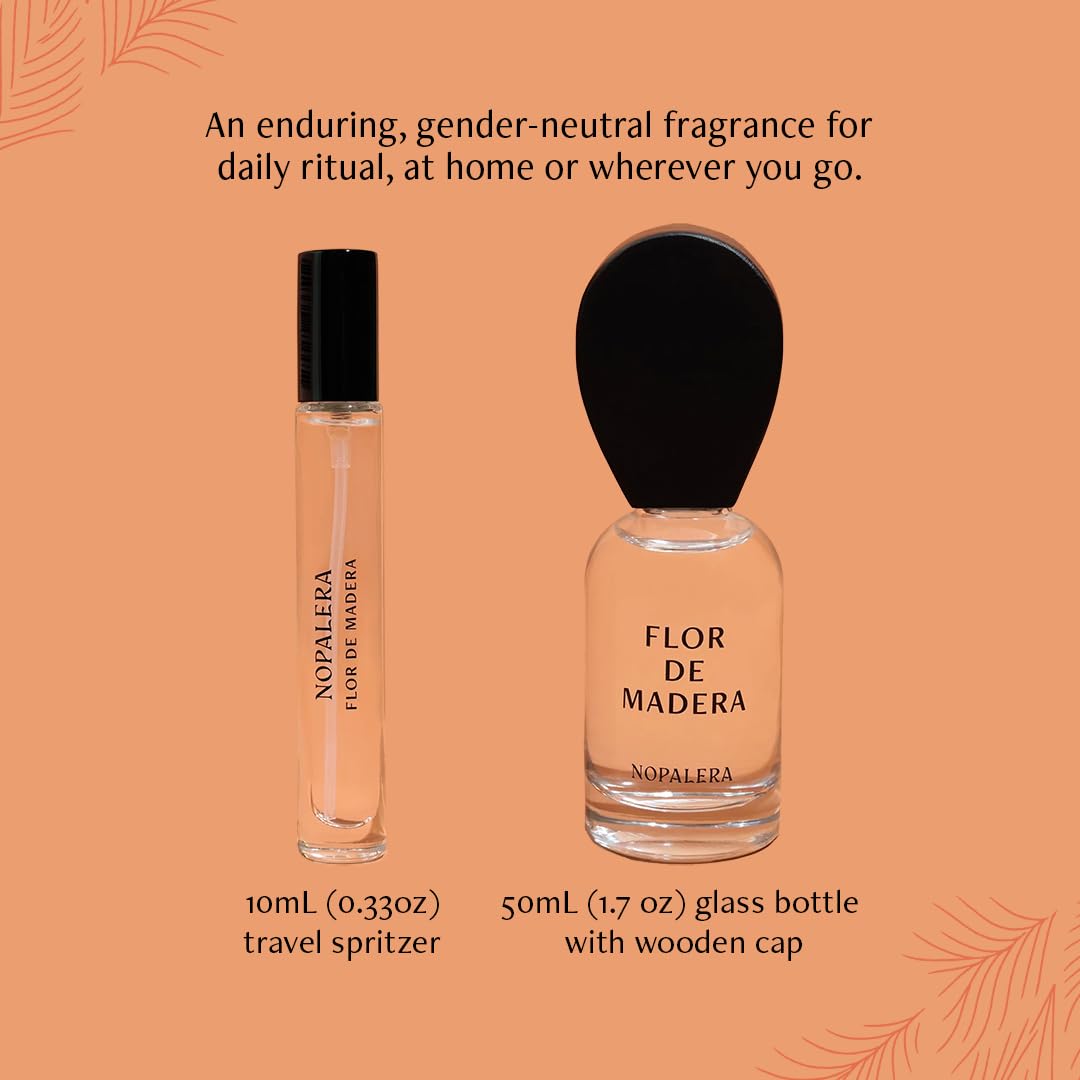 Nopalera Flor de Madera Eau de Parfum Travel Spray, Fresh Floral Woody Perfume with Tamarind, Mexican Citrus, Jasmine, Vetiver, Musk and Cedarwood, Clean Fragrance, Free from Pthalates 10ml