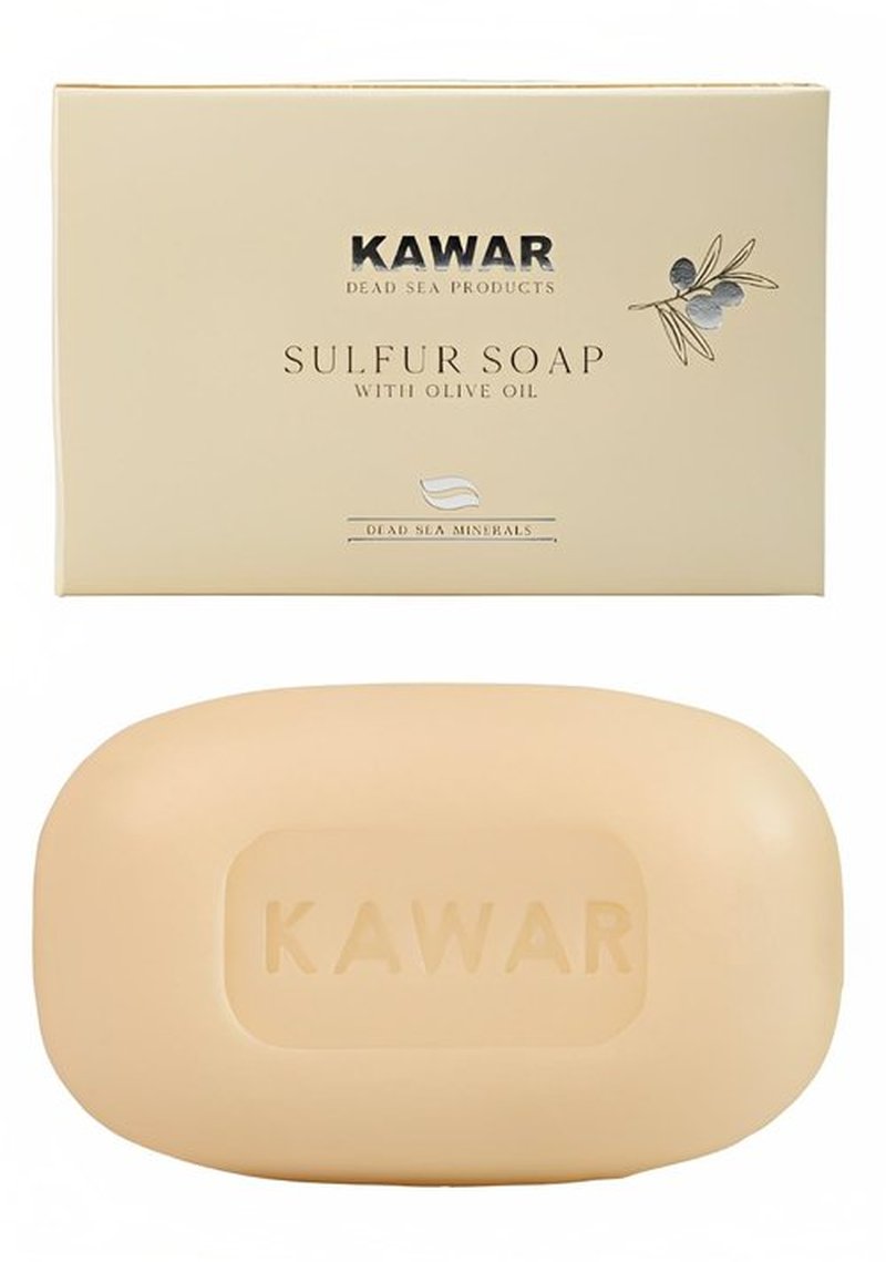 KAWAR Dead Sea Sulfur Soap with Olive Oil, Relief Skin Conditions Such as Acne, Psoriasis, Eczema & Blackheads, for Oily to Normal Skin, Vegan Soap Bar for Men & Women, 4.2 oz
