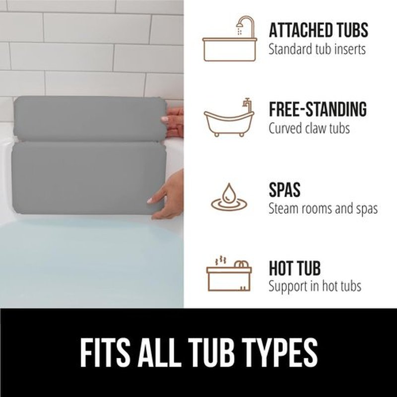 Gorilla Grip Bath Pillow for Tub, Improved Suction Cups, Luxury Bathtub Pillows, Headrest for Neck and Back Support, Relaxing Home Spa, Hot Tub and Bathroom Essentials, Gifts for Women, 2 Panel Gray