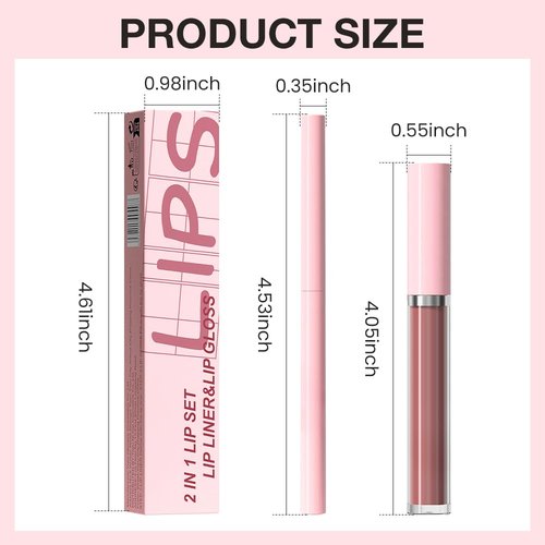 JUAAZIN 2pcs Pale Carmine Matte Lip Liner and Lipstick Makeup Set, Vegan Lipstick Lip Liner and Gloss Set Lip Stain Long Lasting Waterproof Smudge-Proof Properties Non-stick Cup(Pale Carmine 08#)