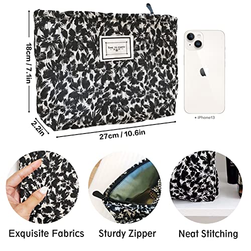 STARDW Flower Cosmetic Bags Makeup Bags for Women,Travel Makeup Bag Large Capacity Canvas Makeup Bag,Makeup Organizer Bag Zipper Pouch (Green Flora)
