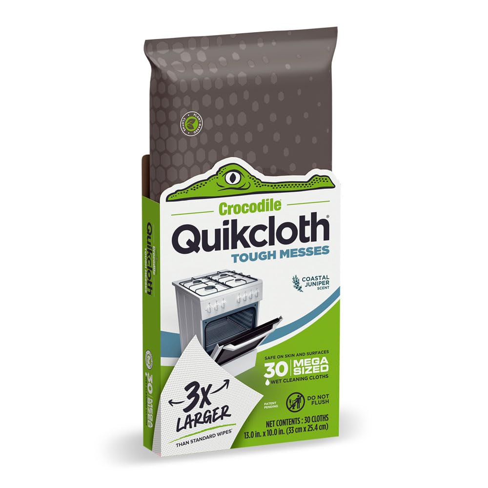 Quikcloth Tough Messes Cleaning Wipes, Plant-Based Multi-Surface Home & Kitchen Wipes, Plastic-Free, Gentle, Safe on Hands, 30 Count