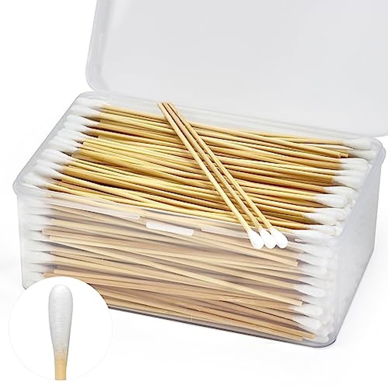 500PCS 6" Long Cotton Swabs in Storage Box - Strong Cleaning Swab with Wooden Handle - Lint Free Cotton Swabs with Wooden Sticks - Cotton Tipped Applicators for Gun Cleaning, Makeup Removing, Pet Care