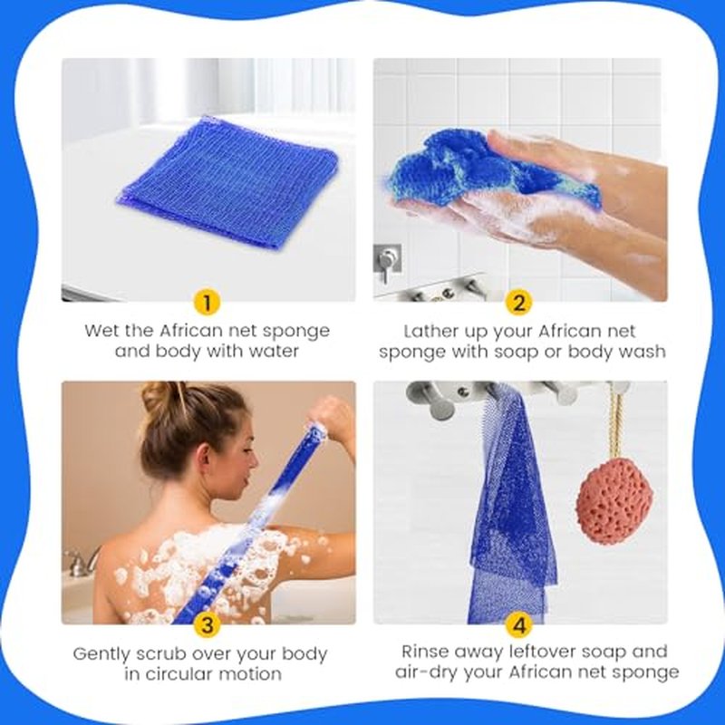 ZOCY African Net Sponge, Authentic Exfoliating Body Scrubber for Bath and Shower, Multiple Textures with Gentle Deep Exfoliating and Rich Lather for All Skins (Black)