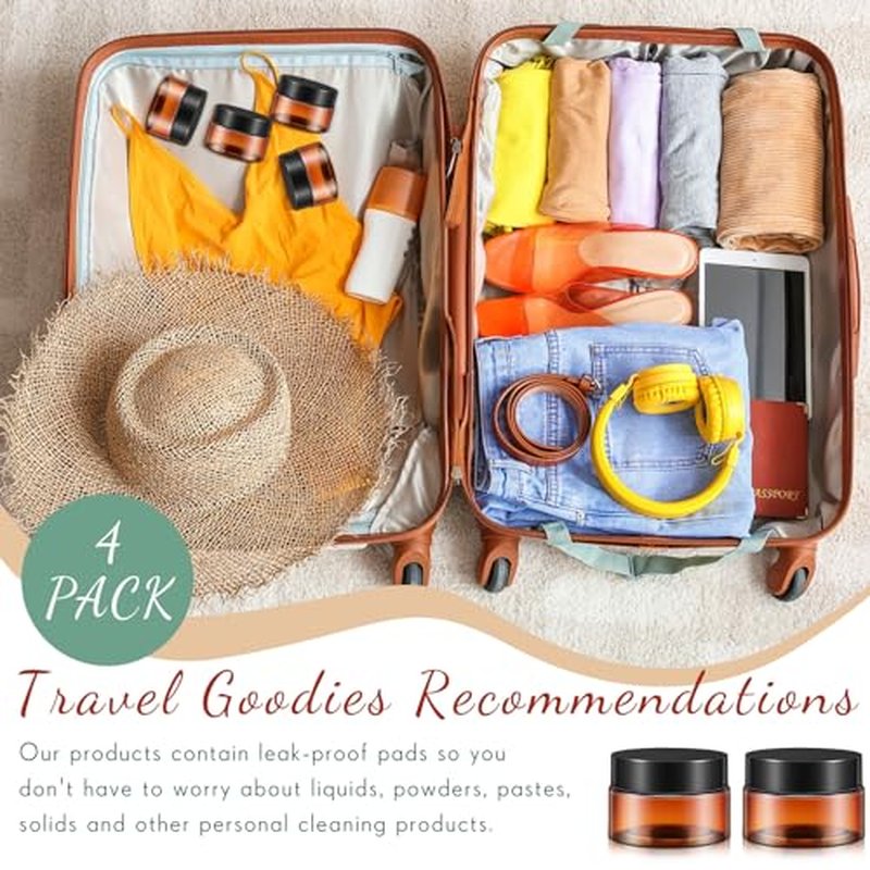 Patelai 4 Pieces Round Clear Wide-mouth Leak Proof Plastic Container Jars with Lids for Travel Storage Makeup Beauty Products Face Creams Oils Salves Ointments DIY Making or Others (Amber,1 Ounce)