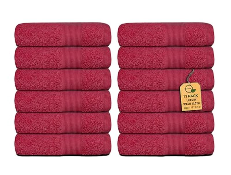 Premium Wash Cloths Pack of 12 (13" x 13" Inches)- 100% Combed Ring Spun Cotton WashCloth - Luxury Washcloths – Ultra Soft Face Towels - Highly Absorbent Wash Cloth for Face (Grey) (Raspberry)