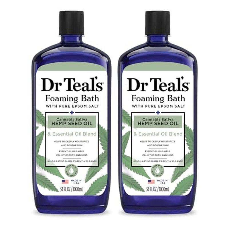 Dr Teal's Foaming Bath with Pure Epsom Salt, Cannabis Sativa Hemp Seed Oil, 34 fl oz (Pack of 2)