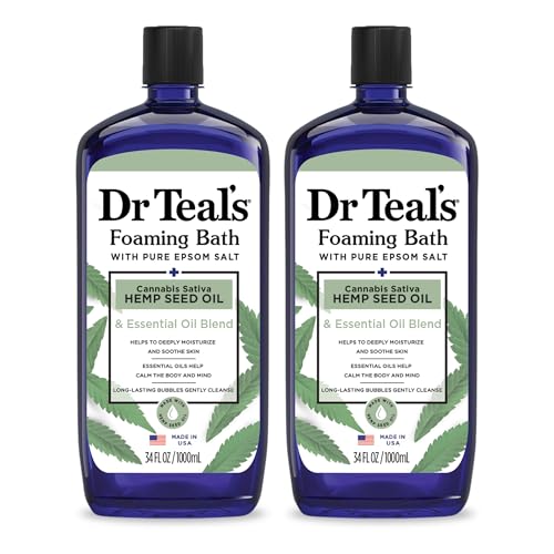 Dr Teal's Foaming Bath with Pure Epsom Salt, Cannabis Sativa Hemp Seed Oil, 34 fl oz (Pack of 2)