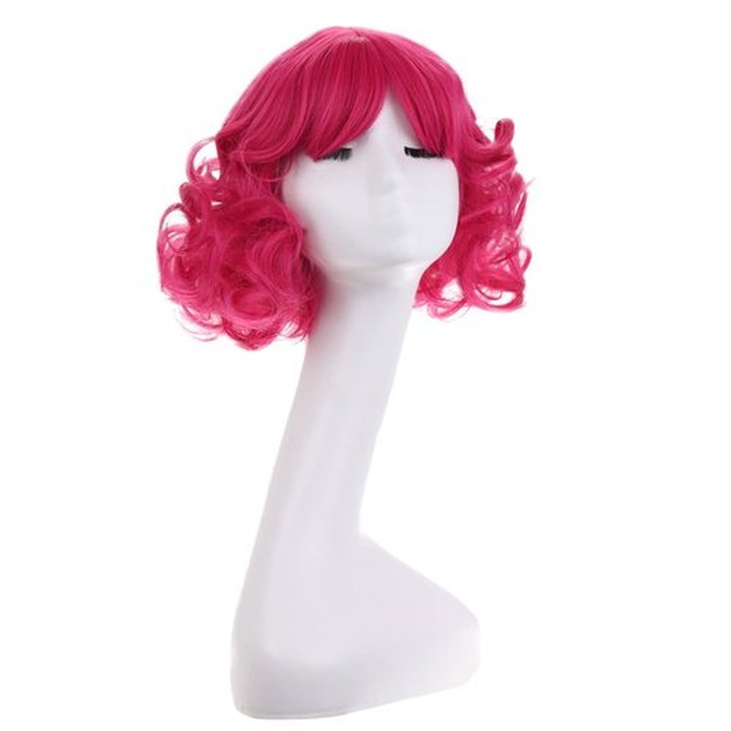 MAGQOO Hot Pink Wig Magenta Wig with Bangs Women Girls Short Curly Wavy Rose Red Wig Synthetic Cosplay Costume Wig