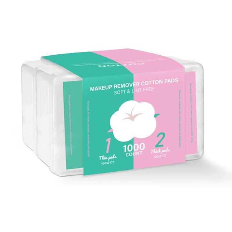 ICOTLE Square Makeup Cotton Pads, 200 Thick + 800 Ultrathin Soft Lint Free for Removing Makeup, Lint-Free Multi-Purpose Facial Cotton Pads for Toner