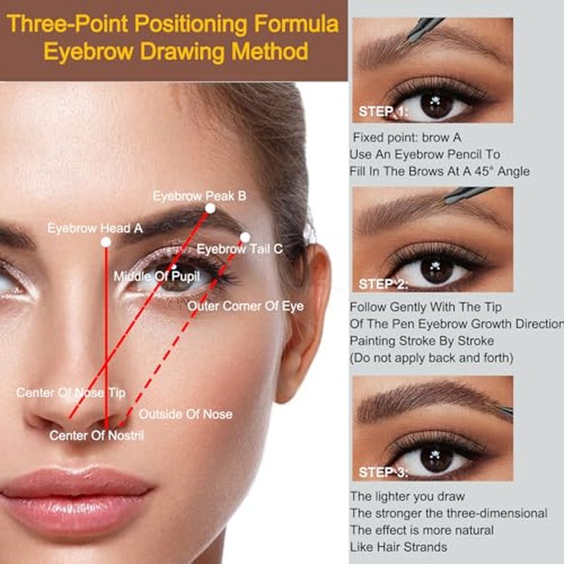 Microblading Eyebrow Pencil - Amazing 2-in-1 Dual-Ended Eyebrow Pen with 2-Fork-Tip and Precise Brush-Tip - Waterproof Eyebrow Pen for Natural Hair-Like Brows That Lasts All Day, Light Brown
