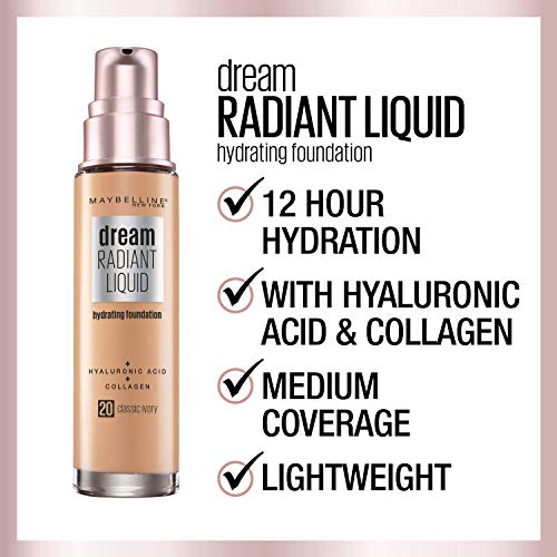 Maybelline Dream Radiant Liquid Medium Coverage Hydrating Makeup, Lightweight Liquid Foundation, Coconut, 1 Count (Pack of 2)