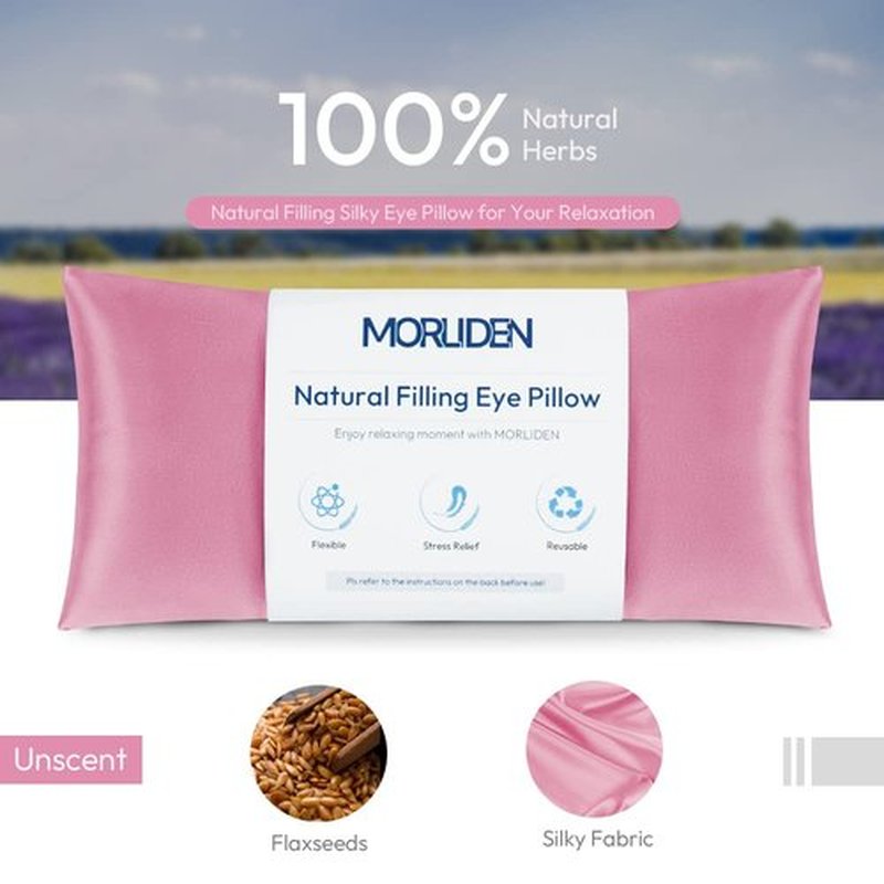Eye Pillows for Relaxation, Yoga Eye Pillow for Meditation, Microwavable Weighted Eye Pillow for Yoga, Moist Heat & Cold Eye Compress No Scent (Pink) - 2 Pack