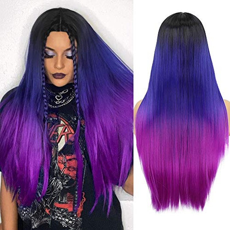 WIGER 30 Inches Long Straight Highlight Blonde Wigs for Black Women Brown Mixed Honey Blonde Straight Lace Part Wigs Ombre Long Blonde Hair with Highlights Synthetic Colorful Hair