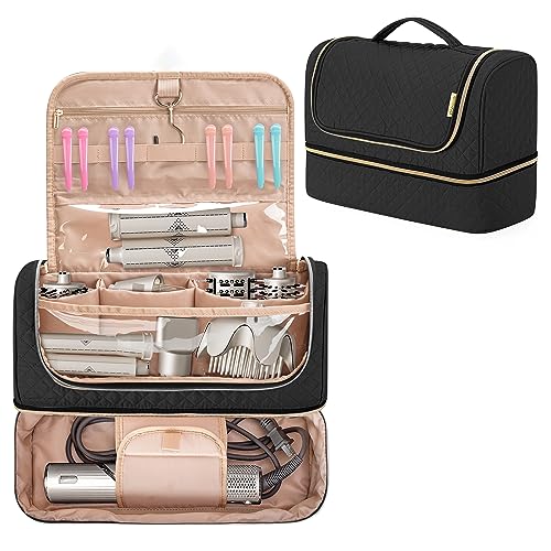 Yarwo Large Airwrap Storage Bag Compatible for Shark FlexStyle Styling (HD 430/440), Double Layers Travel Case Box for Shark Flexstyle/Dyson Airwrap and Hair Styler Attachments, Black (Bag Only)