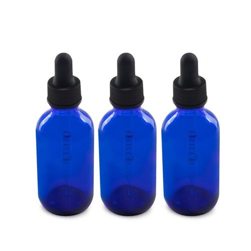 The Bottle Depot - 3 Pack - 2 oz Glass Bottle with Dropper - Blue - 20-400 Neck Finish - Boston Round Bottles - Leakproof Essential Oils Bottles