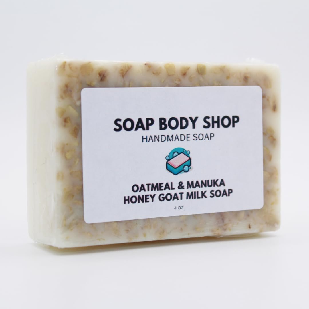 Oatmeal & Manuka Honey Goat's Milk Handmade Soap – Face & Body Cleansing Bar, Oatmeal Soap, Honey Soap, Light Exfoliating Soap, Rich Creamy Lather, Daily Cleansing Soap, 4 oz (4 Pack)