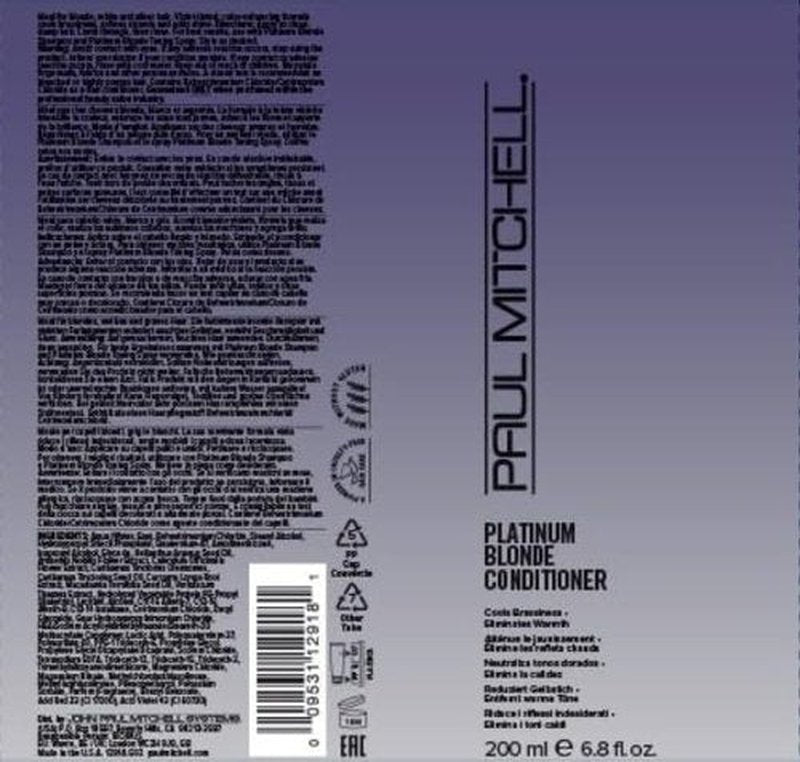 Paul Mitchell Platinum Blonde Purple Conditioner, Cools Brassiness + Eliminates Warmth, For Color-Treated Hair + Naturally Light Hair Colors, 6.8 fl. oz.