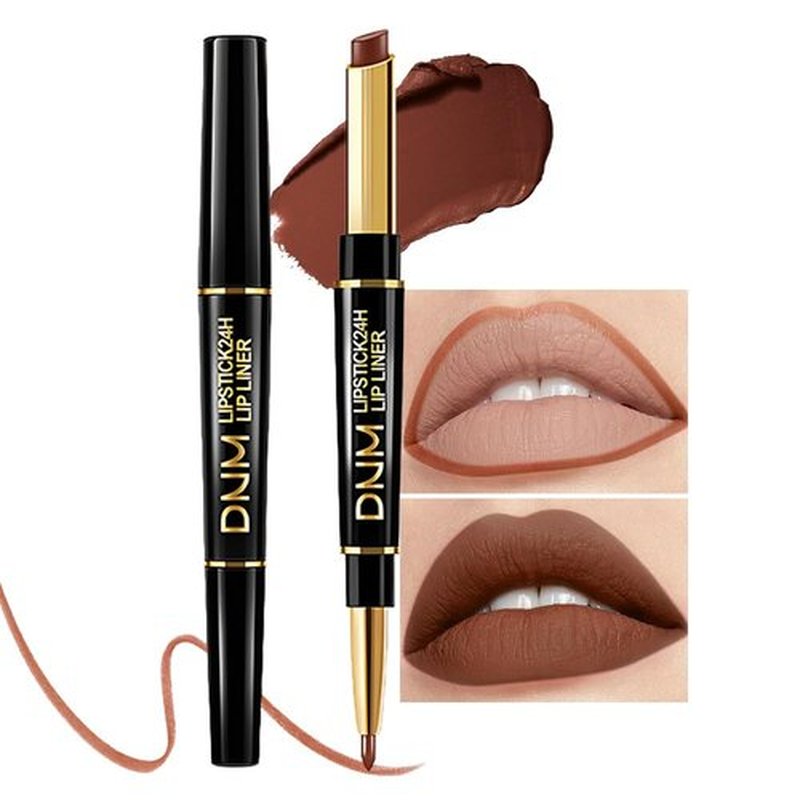 2 in 1 Dark Brown Velvet Matte Lip Liner and Lipstick Combination DNM Magic Lipstick Lip Stain 24 Hours Original Lip Liner Makeup Stain Long Lasting Waterproof Smudge Proof labial Lip Penc Set 39#