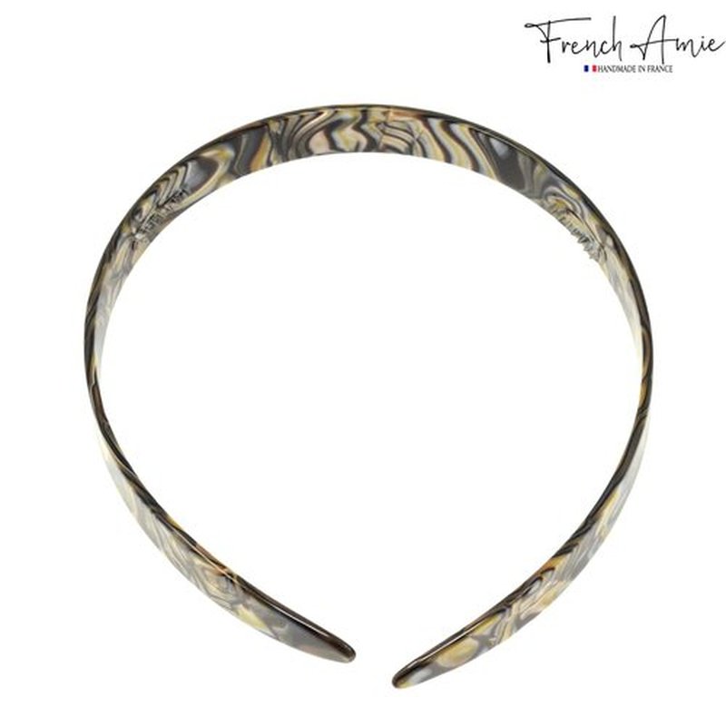 French Amie Wide 1/2" Celluloid Handmade French Hair Head bands Fashion Headbands for Women Very Flexible Strong Hold Grip Headbands Non Slip Durable Styling Girls Paris Women's Hair Accessories, Made in France (Silver Onyx Gray)