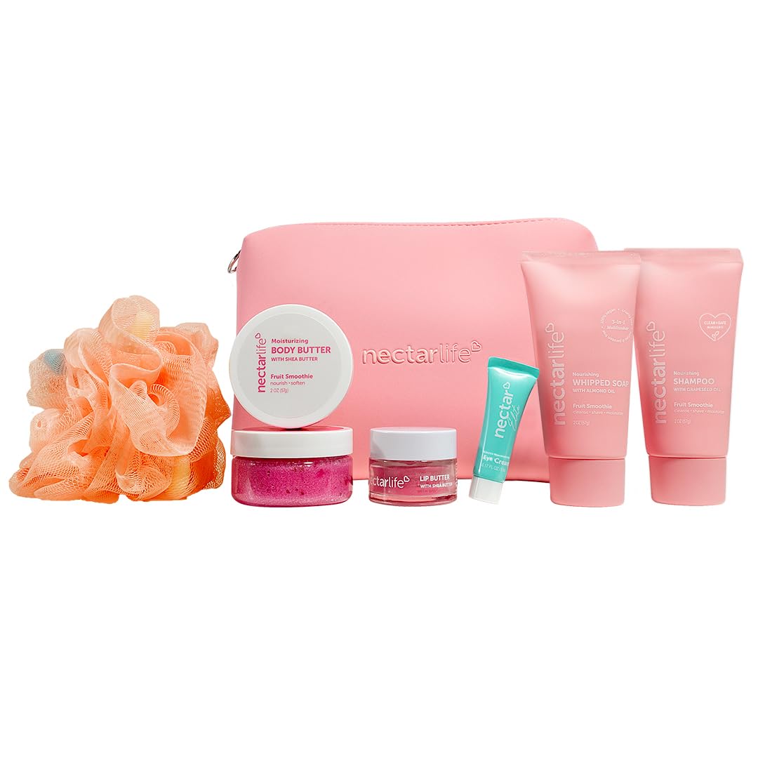 Nectar Life Daily Glow Kit, Full Size Body Care Gift Set, Whipped Soap, Sugar Body Scrub & Exfoliating Hand Wash, Fruit Smoothie Scent, Vegan Self Care Spa Gift for Women
