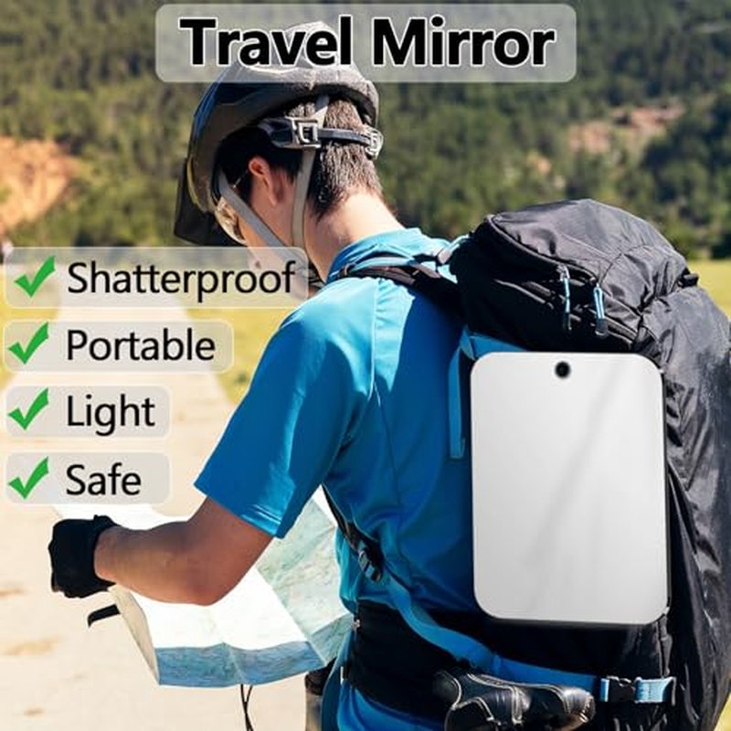 2 Pack Shower Mirror Fogless for Shaving, Medium 8 x 6 inch Plexiglass Hand Mirror for Shower, Plastic Small Wall Mirror for Travel, Unbreakable Shower Little Mirror, Camping Mirror, Hanging, Espejos