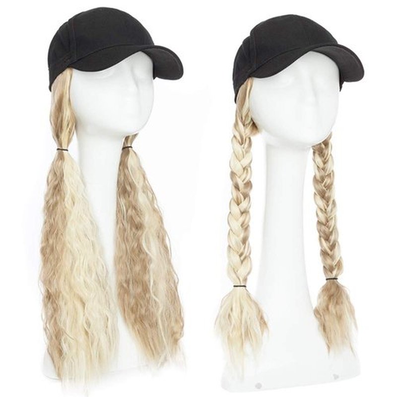 S-noilite Baseball Cap with Hair Baseball Hats with Hair Attached Corn Wave Baseball Cap Wig Adjustable Baseball Hat Wig for Women (18”-Corn Wave, Sandy Blonde & Bleach Blonde)