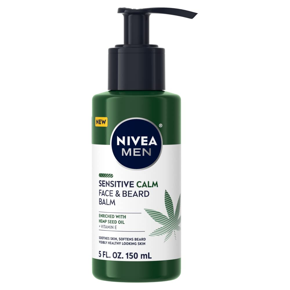 NIVEA Men Sensitive Calm Face and Beard Balm, Men's Beard Balm for Sensitive Skin, 5 fl oz pump bottle