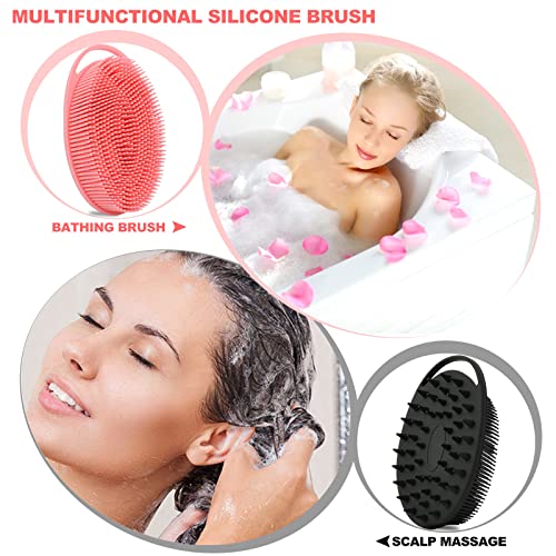 Silicone Body Scrubber, Silicone Loofah Double-Sided Body Brush,Silicone Shower Scrubber and Scalp Massager Shampoo Brush for Sensitive Kids Women Men All Kinds of Skin (Cool Gray)