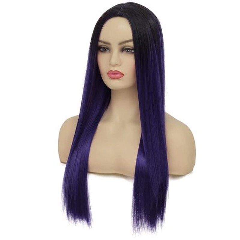 Kaneles Ombre Purple Long Straight Wig for Women Black Purple Silk Hair Wigs Middle Part Synthetic Heat Rsistant Cosplay Part Wig