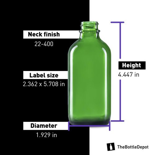 The Bottle Depot - 2 Pack - 4 oz Glass Bottle with Dropper - Green - 22-400 Neck Finish - Boston Round Bottles - Leakproof Essential Oils Bottles