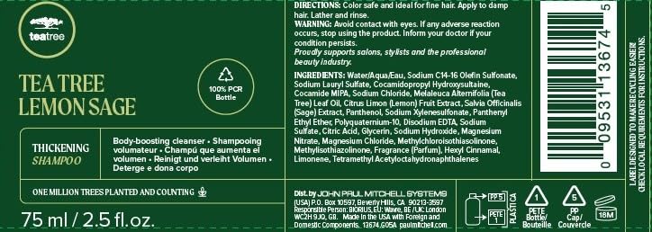 Tea Tree Lemon Sage Thickening Shampoo, Builds Body + Boosts Volume, For Fine Hair, 2.5 fl. oz.