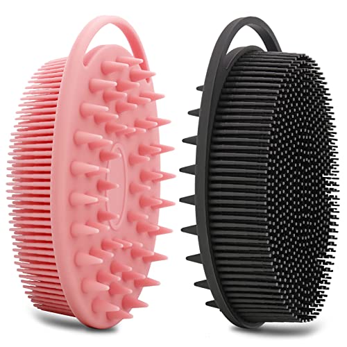 Silicone Body Scrubber, Silicone Loofah Double-Sided Body Brush,Silicone Shower Scrubber and Scalp Massager Shampoo Brush for Sensitive Kids Women Men All Kinds of Skin (Cool Gray)