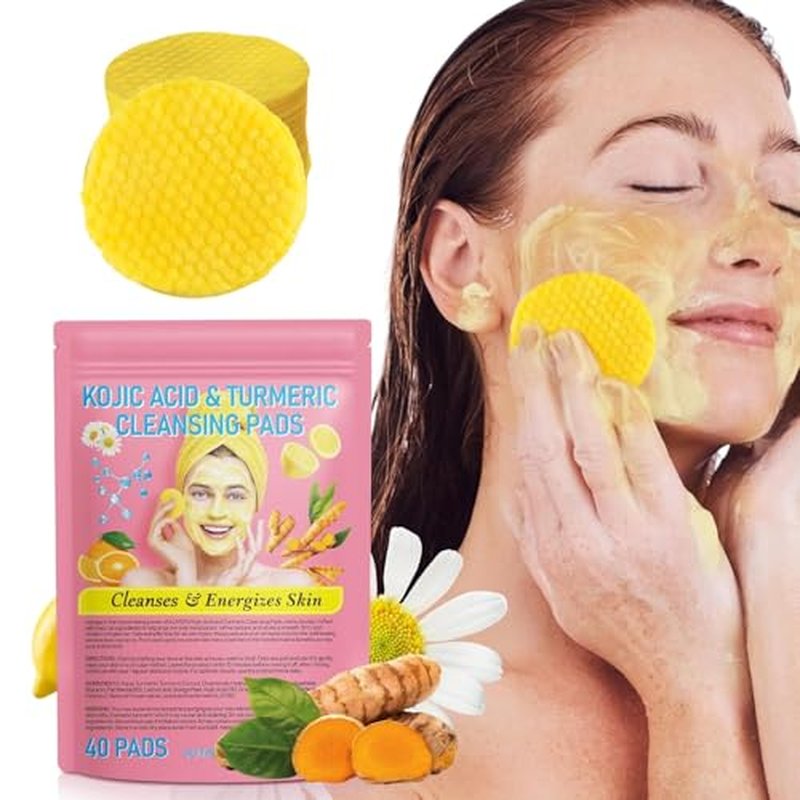 Turmeric Kojic Acid Cleansing Pads for Face and Body 40 PCS(1 Pack), Turmeric Cleansing Pads for Dark Spots, Balance Skin Oil and Water, Gentle & Non-Irritating and Remove Excess Keratin from Skin