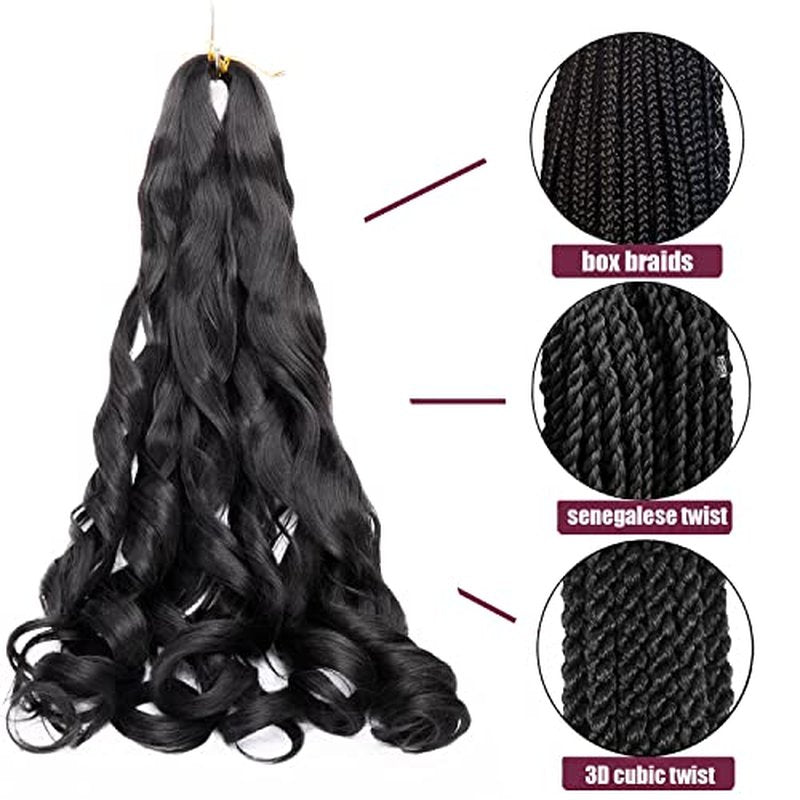 8 Packs French Curly Braiding Hair 24 Inch Loose Wave Spiral Curly Crochet Hair for Black Women Pre Stretched Braiding Hair with Curly Ends (24 Inch, #24)