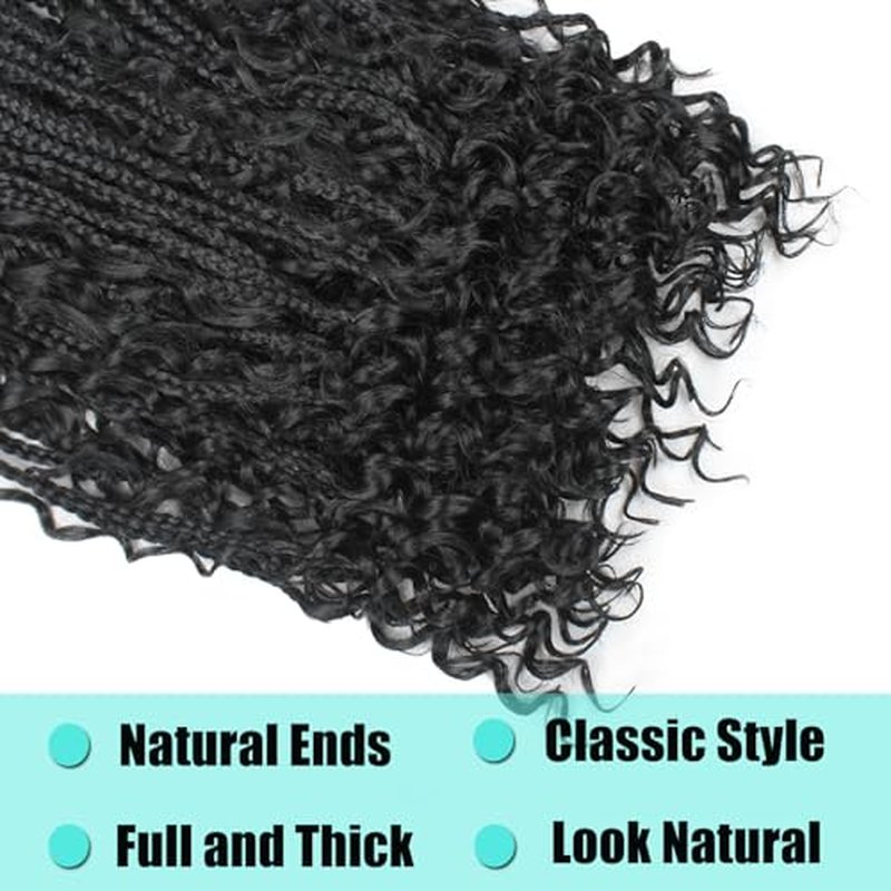 9 Pack Boho Box Braids Crochet Hair - 18 Inch Pre-looped Goddess Box Braids Crochet Hair Bohemian Crochet Boho Crochet Braids With Curly Ends Synthetic Crochet Hair For Women（18 Inch,1B)