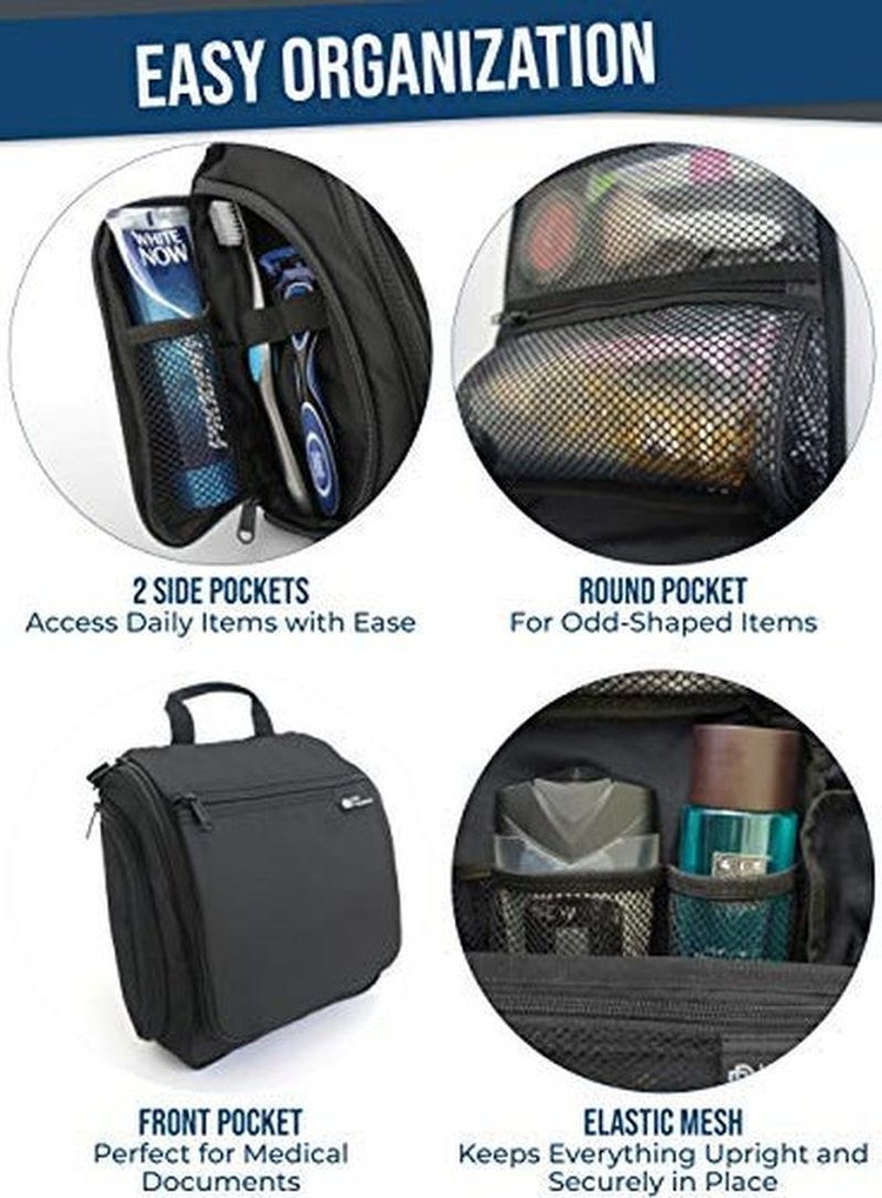 D&D Hanging Travel Toiletry Bag for Men and Women – Cosmetics, Makeup and Toiletries Organizer Kit with 10 Compartments, YKK Zippers, XXL Metal Swivel Hook, Water-Resistant Nylon