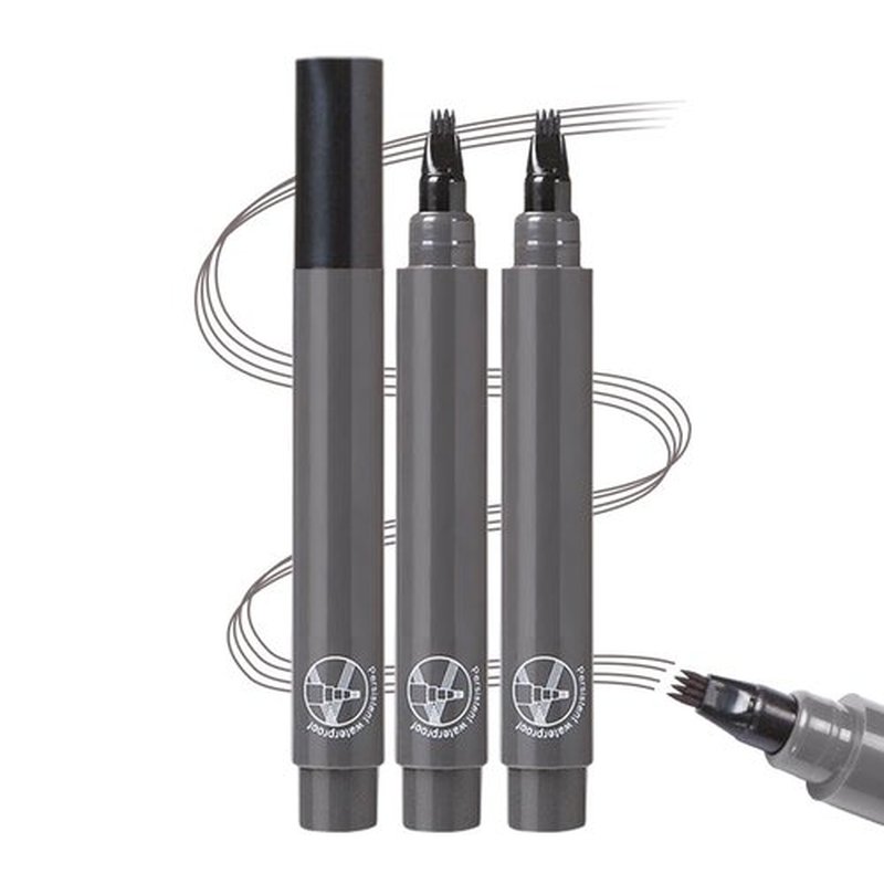 2 Pcs Microblading Eyebrow Pencil, 2025 New 3D Microblading Eyebrow Pencil Contouring Pen 4 Tipped Brow Pen, Long Lasting Brow Pencil with Hair Like Strokes (Gray)