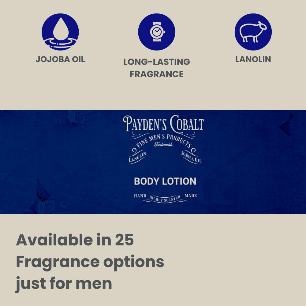 Payden's Cobalt Bergamot Fig & Leather For Men Scented Luxury Body Lotion with Lanolin and Jojoba Oil, 12 Oz
