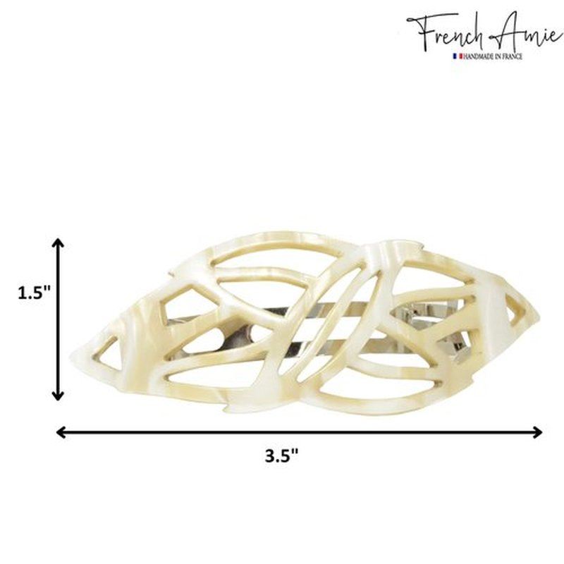 French Amie Classy Leaf Cream Ivory Large 3 1/2” Celluloid Acetate Handmade Automatic Hair Clip Barrette with Sturdy Silver Clasp for Women and Girls, Made in France (Cream Ivory)