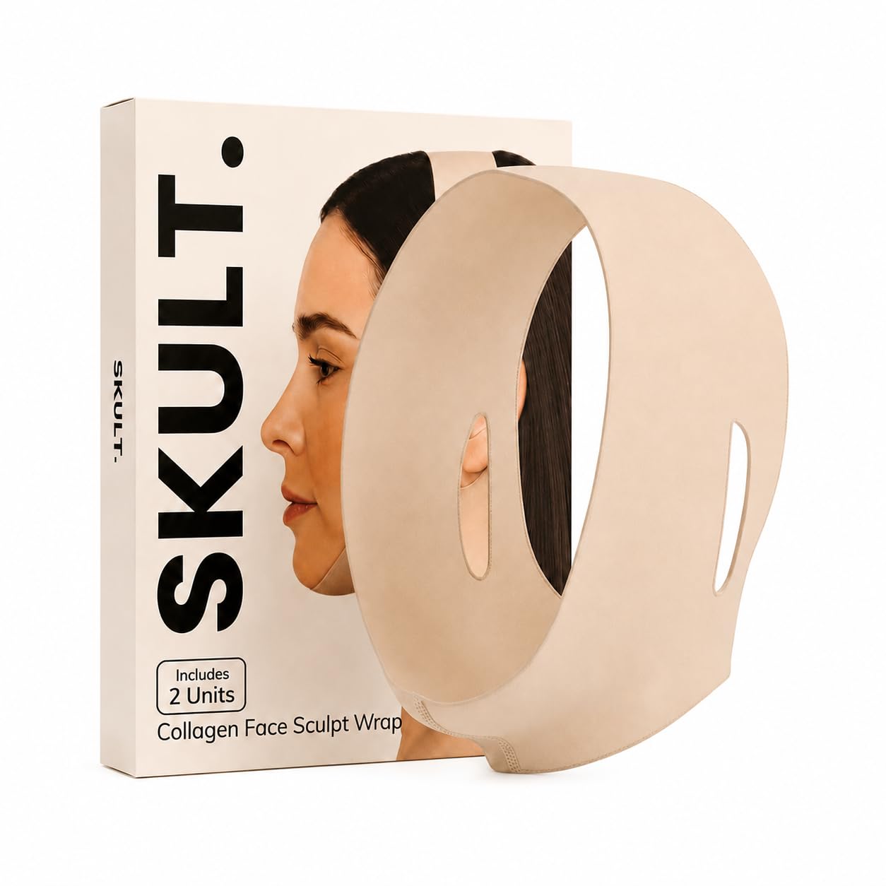 SKULT Collagen Face Sculpt Wrap for Chin & Jawline 2 PCS, Reusable Chin Strap for Sleeping, Adjustable Jawline Shaper Mask, Breathable Skin-Friendly Face Wrap (Beige)