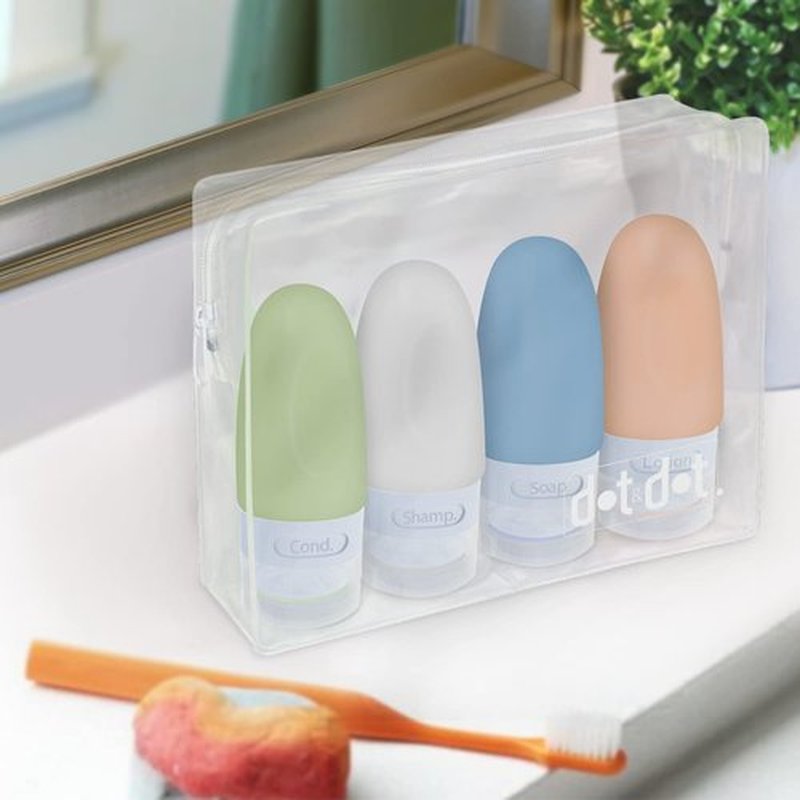 Dot&Dot Leak Proof Travel Bottles for Toiletries - 4 Pack Silicone Travel Toiletry Bottles - Travel Shampoo and Conditioner Bottles with TSA Quart Bag - 1 oz Travel Size Bottles