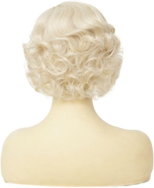 Salaibs Blonde Finger Wave Wig for Women 1920s Short Curly Synthetic Flapper Wig Heat Resistant Vintage Cosplay Costume Hair Wig