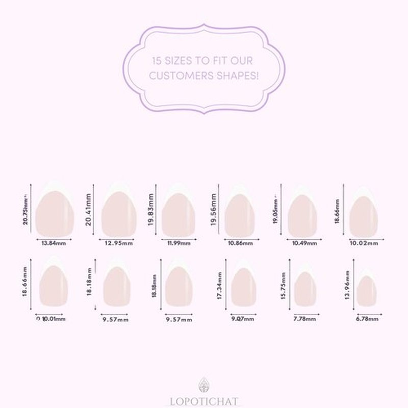 Lopotichat Ultra-Resistant Gel Press-On Nails Set - 30 Nails in 15 Sizes for Perfect & Natural Fit - Reusable Manicure for DIY Salon-Quality Nails at Home (Elegance Divine)