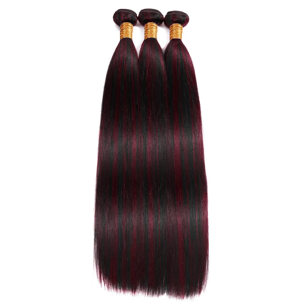 P1B99J Bundles Highlight Straight Human Hair Bundles Two Tone Mixed With Burgundy Bundles 3 Bundles 8 8 8 Inch Wine Red Straight Bundles Hair Weave 99J Bundles