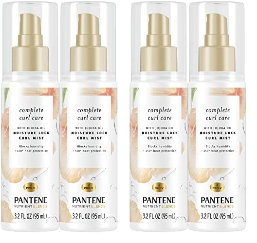 Pantene Heat Protectant Spray with Jojoba Oil for Curly Hair, Nutrient Blends Moisture Lock Curl Mist, Sulfate Free, 3.2 fl oz Twin Pack