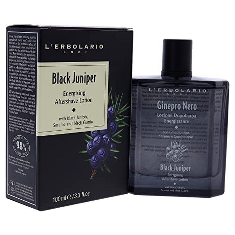 L'Erbolario Black Juniper Energising Aftershave Lotion - Refreshing And Toning Properties - Restorative Effect - Ideal Comfort For Skin On Face And Neck - Plant-Derived Active Ingredients - 3.3 Oz