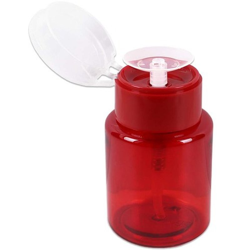 3oz Push Down Pump Dispenser Flip Top Cap Refillable Empty Bottle - Color: Red - Lockable Travel Cosmetic Packaging Empty Bottle for Nail Polish Manicure