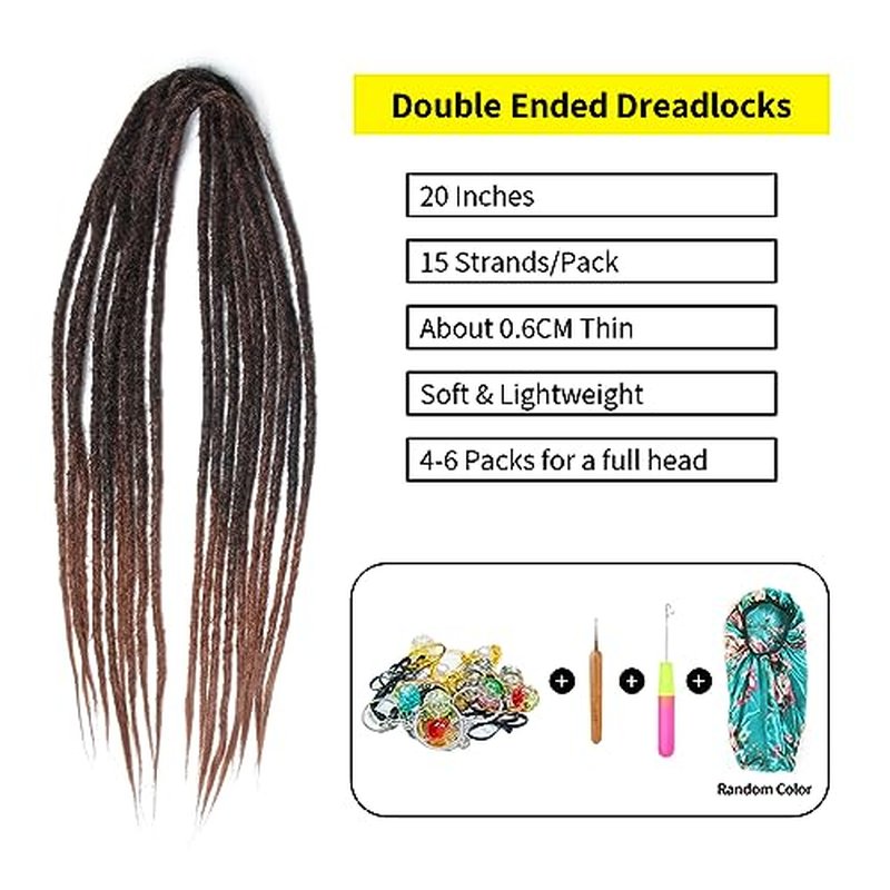 20 Inch Thin 0.6cm Dreadlock Extensions Soft Handmade Synthetic Dreads SE Dreads Locs Extension 1B/30# 20 Strands/Pack